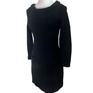 Boden Black Ribbed Knit Shift Dress — 100% Cotton | Collared Neckline | Size 4R